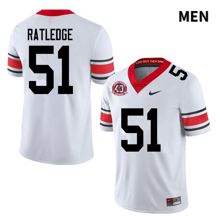 Georgia Bulldogs Men's Tate Ratledge #51 White 2020 1980 National Champions 40th Anniversary Stitched College UGA Football Jersey 23SV013NZ